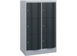 C+P Schließfachschrank Resisto, 2 Abteile, 6 Fächer, B 772 x T 540 x H 1255 mm, Weißalu/Anthrazitgrau
