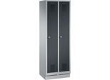 Garderobenspind Evolo S 3000, mit Sockel, 2 Abteile, Zylinderschloss, weißaluminium RAL 9006/anthrazit RAL 7016