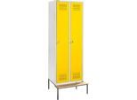 Schäfer Shop Genius Kleiderspind mit Sitzbank, 2 Abteile, 300 mm Abteilbreite, Sicherheitsdrehriegelverschluss, lichtgrau/rapsgelb