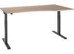 Schäfer Shop Select Schreibtisch ERGO-T 2.0, elektr. höhenverstellbar, Freiform Ansatz rechts, T-Fuß, B 1800 x H 715-1205 mm, Eiche-Dekor/anthrazit