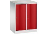 C+P Garderobenschrank Resisto, 2 Abteile, 2 Fächer, B 772 x T 540 x H 1077 mm, Lichtgrau/Rubinrot