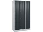 C+P Schließfachschrank Resisto, 3 Abteile, 12 Fächer, B 1148 x T 540 x H 1950 mm, Lichtgrau/Anthrazitgrau