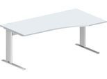 Schäfer Shop Pure Schreibtisch PLANOVA BASIC, Freiform, Ansatz rechts, C-Fuß, B 1800 x T 1000/800 x H 717 mm, lichtgrau/weiß + Kabelkanal