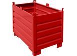 Bauer Sammelbehälter-System SBS 500, L 600 x B 1200 x H 850 mm, bis zu 3-fach stapelbar, lackiert, mit Transportwagen, feuerrot RAL 3000