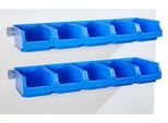 Einhängeleisten Schäfer Shop Select, L 1135 x B 68 x T 2 mm, Stahlblech, verzinkt, 2 Stück + 10 Sichtlagerkästen SSI Schäfer Serie PROFI LF 321, blau