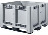 Industriebox, Euronorm, Volumen 610 l, bis 450 kg, stapelbar, mit 3 Kufen, geschlossen, L 1200 x B 1000 x H 780 mm, Polyethylen, grau