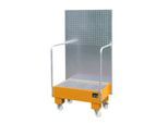 Fahrbare Auffangwanne LPW 60-2, mit Lochplattenwand, aus Stahl, Kapazität 2 x 60-Liter Fass, orange