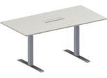 Schäfer Shop Genius Konferenztisch MODENA FLEX, 6-fach Anschluss, Rechteck, T-Fuß Rechteckrohr, B 1600 x T 800 x H 650-850 mm, lichtgrau/weißalu