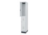 Doppelstöckiger Feuerwehrspind C+P Flexo White, 1 Abteil mit 2 Fächern, Sockel, B 300 x T 500 x H 1950 mm, RAL 7035 Lichtgrau/RAL 7016 Anthrazitgrau