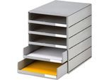 styro® Schubladenbox Styroval Pro, 5 Schubladen, offen, DIN C4, Polystyrol, öko-grau