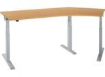 Schäfer Shop Select Winkelschreibtisch ERGO-T 2.0, elektrisch höhenverstellbar, 135° Winkel rechts, T-Fuß, B 2185 mm, Buche/weißalu