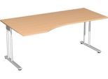 Schreibtisch mit Ansatz PALENQUE, C-Fuß, Freiform, links, B 1800 x T 1000/800 x H 680-820 mm, Buche-Dekor