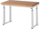 Arbeitstisch Serie adlatus 600, 1250 x 900 x 740-1140 mm, Buche-Massiv-Platte