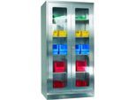 Edelstahl-Vitrinenschrank, 2-türig, mit Sockel, B 1000 x T 600 x H 1950 mm
