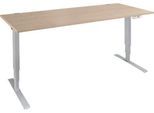 Schäfer Shop Genius Schreibtisch AERO FLEX, elektrisch höhenverstellbar, Rechteck, T-Fuß, B 1600 x T 800 x H 620-1280 mm, Eiche/weißalu + Memorypanel
