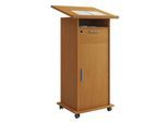 Stehpult Melta, mobil, höhenverstell-/neigbar, 1 offenes Fach, 1 abschließbarer Schub, 2 Fächer mit Tür, B 600 x T 500 x H 1090-1200 mm, Holz, Buche-Dekor