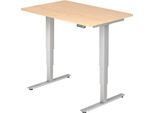 Schreibtisch ULM, elektrisch höhenverstellbar, Rechteck, T-Fuß, B 1200 x T 800 x H 625-1275 mm, Ahorn/weißalu + Memoryschalter