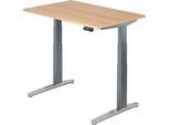 Schreibtisch TOPAS LINE, elektrisch höhenverstellbar, C-Fuß, B 1200 x T 800 x H 650-1300 mm, Eiche/graphit + Memoryschalter, Kabelkanal