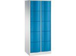 C+P Schließfachschrank Resisto, 2 Abteile, 10 Fächer, B 772 x T 540 x H 1950 mm, Lichtgrau/Lichtblau