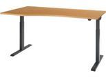 Schäfer Shop Select Schreibtisch ERGO-T 2.0, elektrisch höhenverstellbar, Freiform Ansatz links, T-Fuß, B 1800 x H 715-1205 mm, Buche/anthrazit