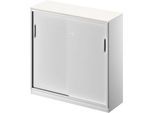Schäfer Shop Genius Schiebetürenschrank TETRIS SOLID, 3 OH, B 1200 x H 1170 mm, Mitteltrennwand, 19 mm Abdeckplatte, weiß/weißalu