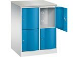 C+P Schließfachschrank Resisto, 2 Abteile, 4 Fächer, B 772 x T 640 x H 1077 mm, Lichtgrau/Lichtblau