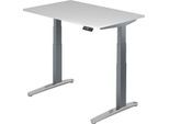 Schreibtisch TOPAS LINE, elektrisch höhenverstellbar, C-Fuß, B 1200 x T 800 x H 650-1300 mm, weiß/graphit + Memoryschalter, Kabelkanal