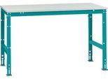 Manuflex Arbeitstisch UNIVERSAL Standard, 1500 x 1000 mm, Kunststoff lichtgrau, wasserblau