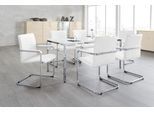 Sparset Freischwinger Rumba, Bezug Kunstleder weiß, Sitzmaße B 490 x T 430 x H 470 mm, 6 Stück + Konferenztisch, weiß, B 1600 x T 800 mm