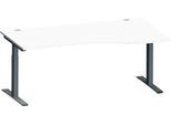 Schäfer Shop Genius Schreibtisch MODENA FLEX, Freiform rechts, T-Fuß Rechteckrohr, B 1800 x T 1000/800 x H 650-850 mm, weiß/anthrazit
