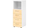 Schubladenschrank Breno, 4 Schübe, 1 Fach, Metallgriffe, B 400 x T 420 x H 1100 mm, weiß/Ahorn
