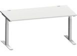 Schäfer Shop Genius Schreibtisch MODENA FLEX, Rechteck, T-Fuß Rechteckrohr, B 1600 x T 800 x H 650-850 mm, lichtgrau/weißalu