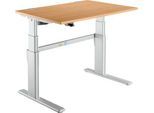 Schreibtisch Komfort, elektrisch höhenverstellbar, Rechteck, C-Fuß, B 1200 x T 800 x H 655-1305 mm, Buche/weißaluminium RAL 9006