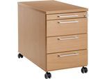 Rollcontainer 1333, 3 Schübe & 1 Utensilienauszug, abschließbar, eckige Griffe, Holz/Stahl/Kunststoff, B 434 x T 800 x H 613 mm, Buche-Dekor
