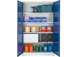 Schäfer Shop Select Materialschrank, abschließbar, 4 verzinkte Böden, 5 OH, B 1200 x T 400 x H 1935 mm, Stahl, lichtgrau/enzianblau