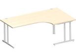 Schäfer Shop Select Winkelschreibtisch COMBITEC, 90° Winkel rechts, C-Fuß, B 2000 x T 1200/800 x H 677-817 mm, Ahorn/weißalu