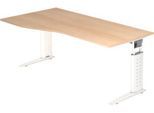 Schreibtisch TARVIS, Freiform, B 1800 x T 800/1000 x H 680-820 mm, Gestell weiß, Eiche-Dekor
