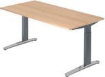 Schreibtisch TOPAS LINE, manuell höheneinstellbar, B 1600 mm, Eiche/graphit/alu poliert