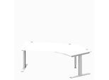 Schäfer Shop Genius Winkelschreibtisch MODENA FLEX, 135° Winkel rechts, T-Fuß Rechteckrohr, B 2165 x T 800/800 x H 650-850 mm, weiß/weißalu