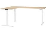Schäfer Shop Genius Winkelschreibtisch Modena Flex, elektrisch höhenverstellbar, 90° Winkel beidseitig, B 2000 x T 2000 mm, Ahorn/weiß