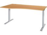 Schreibtisch ERGO-T 2.0, Freiform, Ansatz links, T-Fuß, B 1800 x T 1000/800 x H 675-895 mm, Buche/weißalu