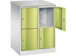 C+P Schließfachschrank Resisto, 2 Abteile, 4 Fächer, B 772 x T 640 x H 1077 mm, Lichtgrau/Clowngrün