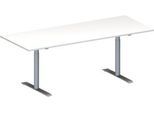 Schäfer Shop Genius Konferenztisch MODENA FLEX, Rechteck, T-Fuß Rundrohr, B 2000 x T 800 x H 650-850 mm, weiß/weißaluminium RAL 9006