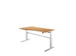 Schreibtisch Komfort, elektrisch höhenverstellbar, Freiform, Ansatz links, C-Fuß, B 1800 x T 1000/800 x H 655-1305 mm, Buche/weißalu