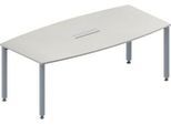 Schäfer Shop Genius Konferenztisch MODENA FLEX, 6-fach Tischanschlussfeld, Boot, 4-Fuß Quadratrohr, B 2000 x H 720-840 mm, lichtgrau/weißaluminium