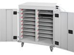 ADB Laptopwagen, 16 Fächer, Stromversorgung, belüftet, Zylinderschloss, 67 kg, B 920 x T 500 x H 1060, lichtgrau RAL 7035