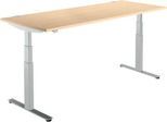 Schäfer Shop Select Schreibtisch DRIVE UP 2, elektrisch höhenverstellbar, Rechteck, T-Fuß, B 1800 x T 800 x H 630-1290 mm, Ahorn/weißaluminium