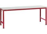 Manuflex Grundtisch UNIVERSAL Spezial, 2000 x 1000 mm, Kunststoff lichtgrau, rubinrot