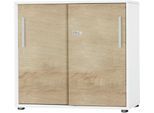 Schäfer Shop Select Schiebetürenschrank SET UP, abschließbar, 2 Ordnerhöhen, B 800 x T 420 x H 788 mm, weiß/Wildeiche