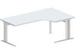 Schäfer Shop Pure Winkelschreibtisch PLANOVA BASIC, 90° Winkel rechts, C-Fuß, B 2000 x T 1200/800 x H 717 mm, lichtgrau/weiß + Kabelkanal